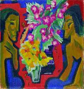 Ernst Ludwig Kirchner Stilleben mit zwei Holzfiguren und Blumen Spain oil painting artist